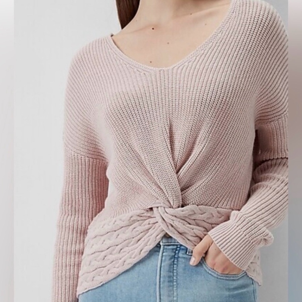 Feminine Blush Tie Front Knit Sweater L